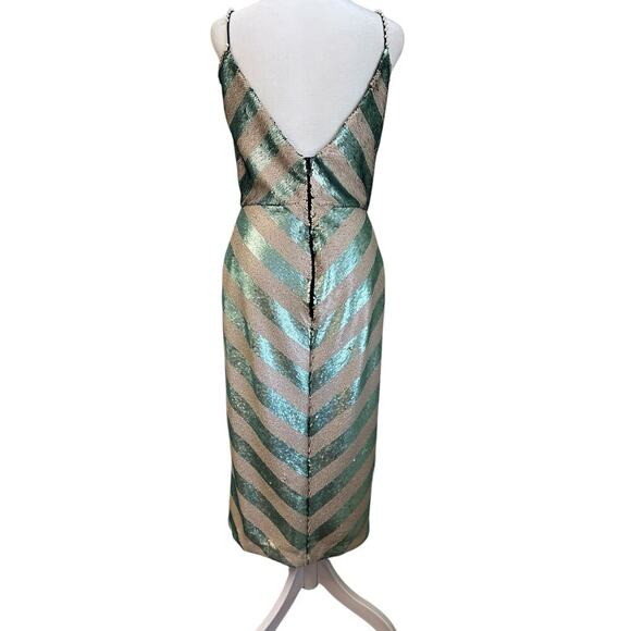 Johanna Ortiz Salon De Paris Jade Ivory Striped Sequin Dress Pearl Embellished 6 - Picture 8 of 12